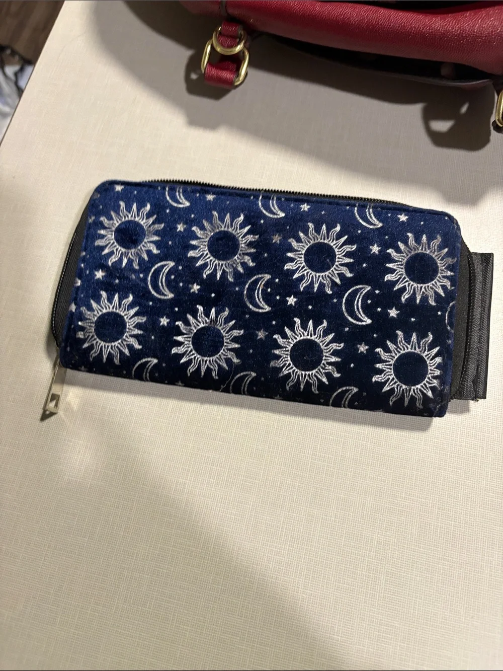 Celestial Sun & Moon Velvet Wristlet - Navy